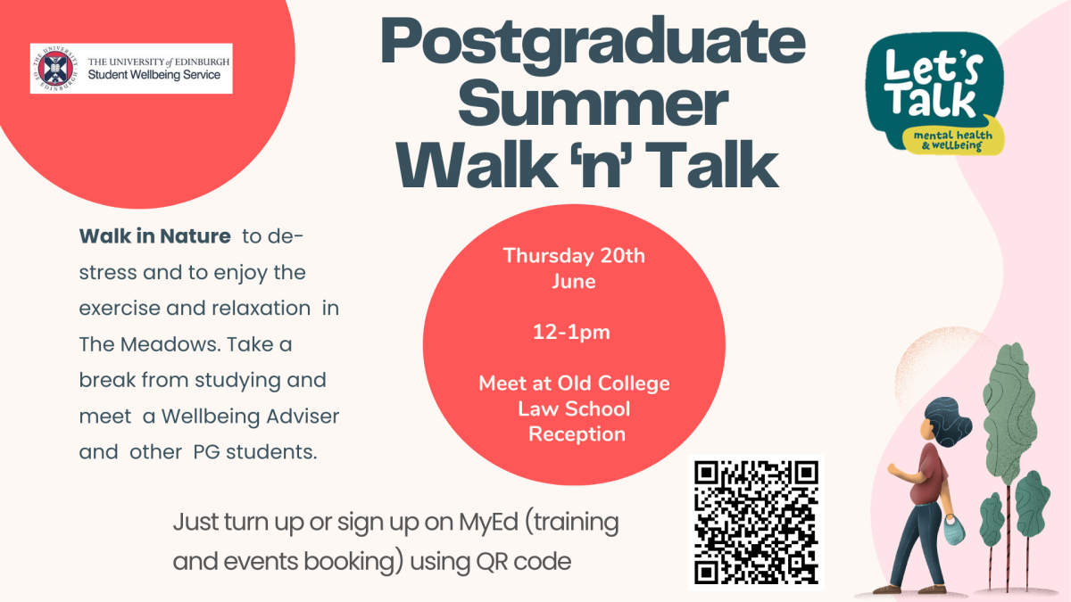 Poster for event showing details and picture of the outdoors with trees and a person walking