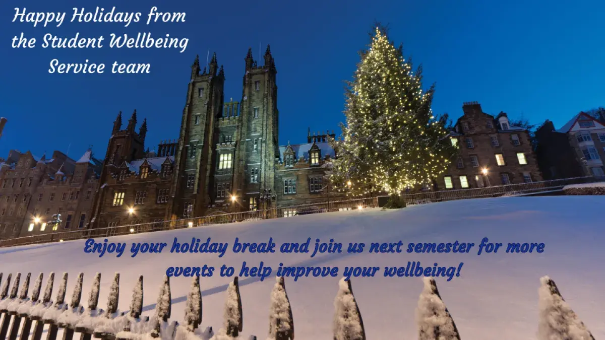 Poster showing snow on ground and old buildings in the background
