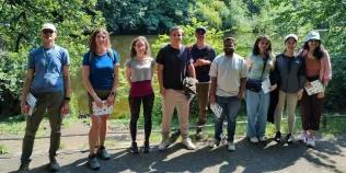 Group photo of students and Chris, wellbeing adviser, on June nature walk