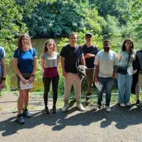 Group photo of students and Chris, wellbeing adviser, on June nature walk