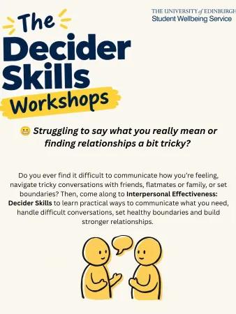 Poster giving more information for the Decider Skills workshop
